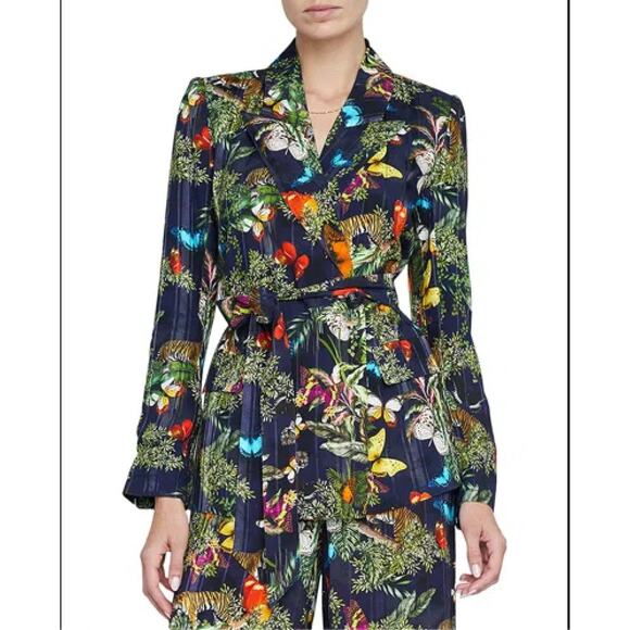 NWT L’agence Jordana Wrap Blazer Jacket Butterfly Jungle Print Tiger Small